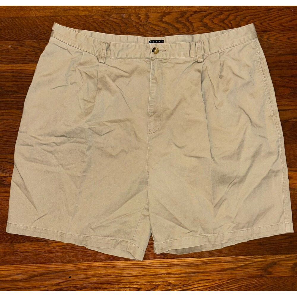 VTG Tommy Hilfiger Chino Shorts Men 42 7" Beige Khaki Pleated High Waist Preppy